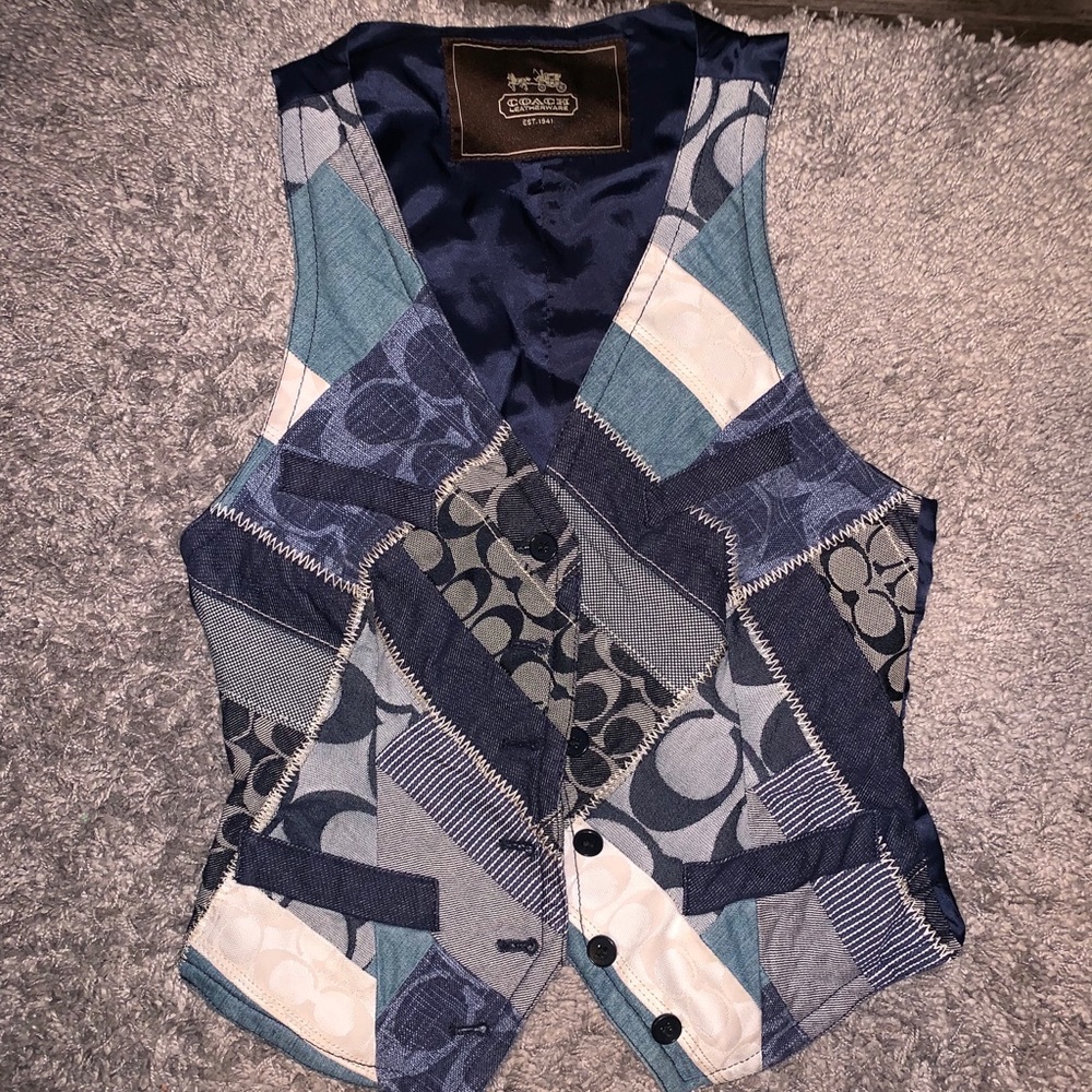 COACH Leatherware denim patchwork vest